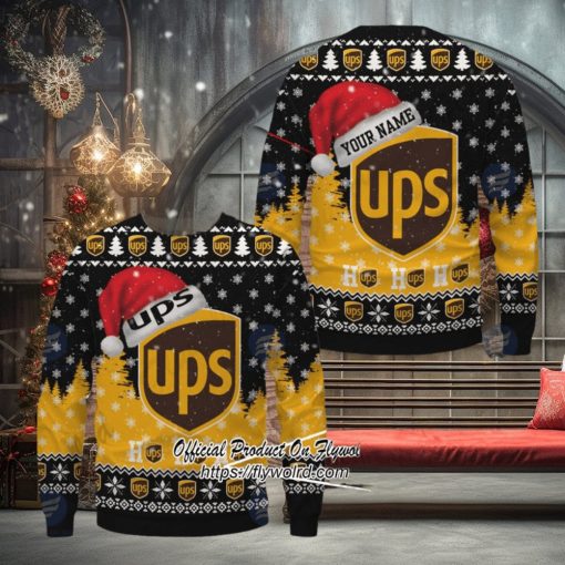 Ups Logo Santa Hat Custom Name Ugly Christmas Sweater