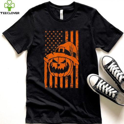 Usa Flag Pumpkin Halloween Witch Hat Shirt