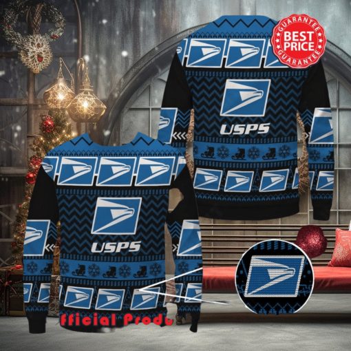 Usps Black Design Many Logo Snowflake Ugly Christmas Sweater