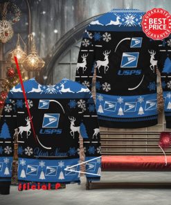 Usps Custom Name Black Design Logo Reindeer Ugly Christmas Sweater