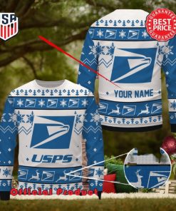 Usps Custom Name White Design Logo Snowflake Ugly Christmas Sweater