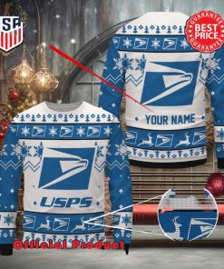 Usps Custom Name White Design Logo Snowflake Ugly Christmas Sweater