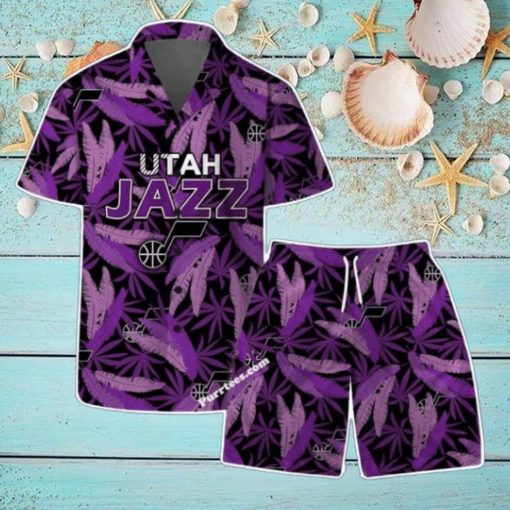 Utah Jazz Team Logo Pattern Leaves Vintage Art Hawaiian Shirt & Short