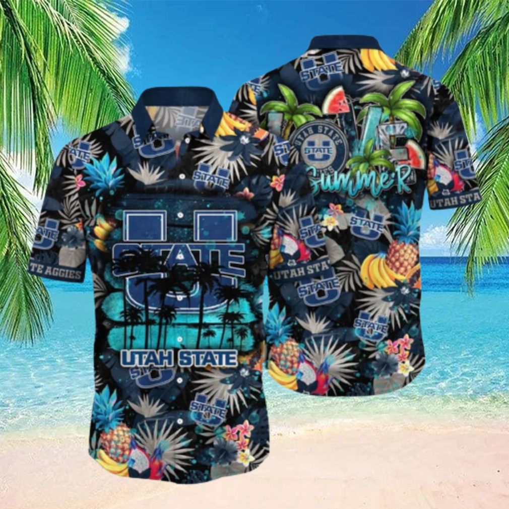 Utah State Aggies NCAA3 Aloha Tropical Summer Pattern Happy Hawaiian Shirt Utah State Aggies NCAA3 Aloha Tropical Summer Pattern Happy Hawaiian Shirt
