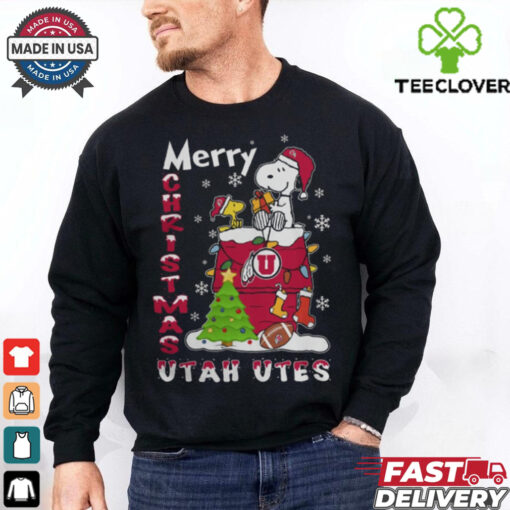 Utah Utes Snoopy And Woodstock Merry Christmas Shirt