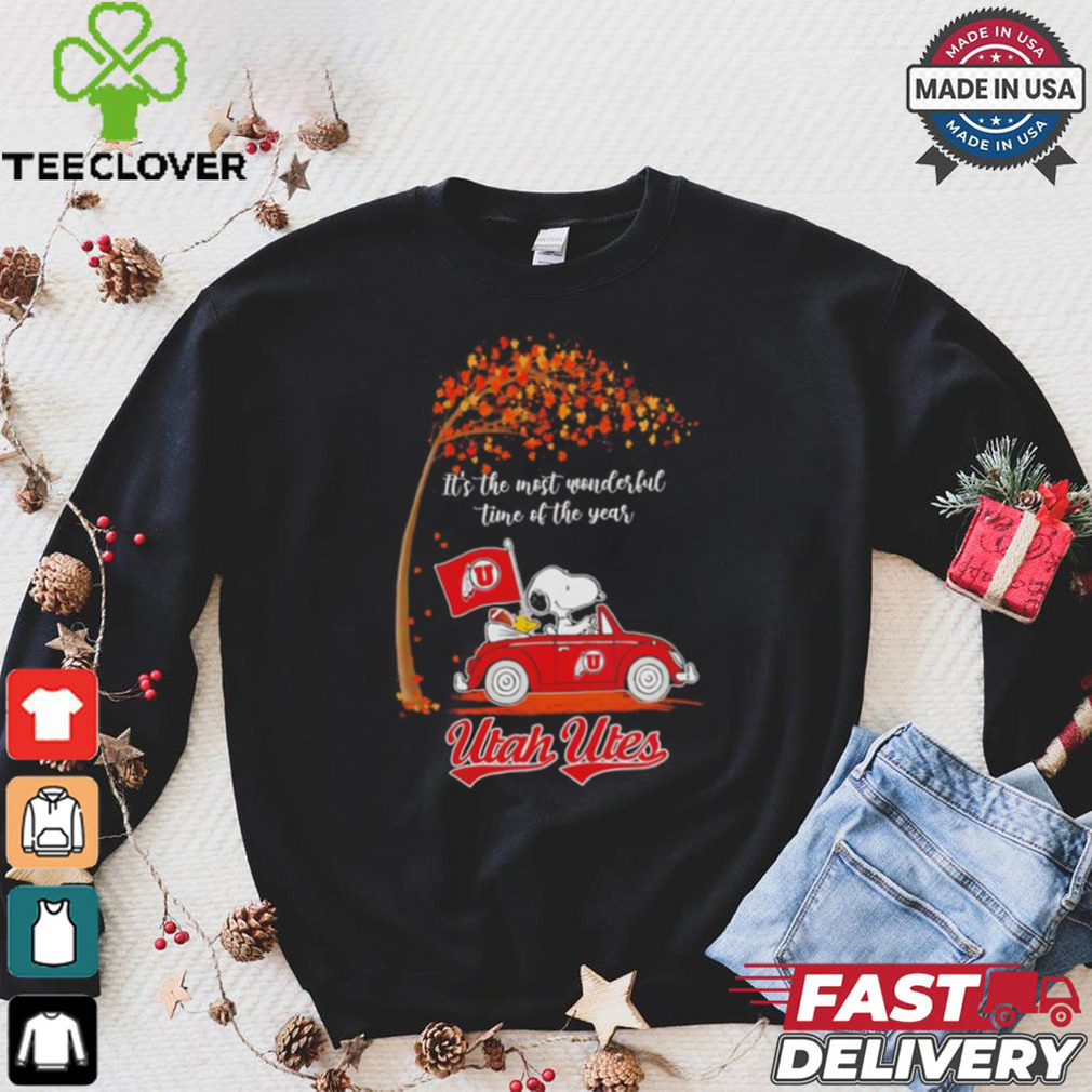 Utah Utes Snoopy driving car fall the most wonder ful time of the year shirt Utah Utes Snoopy driving car fall the most wonder ful time of the year shirt
