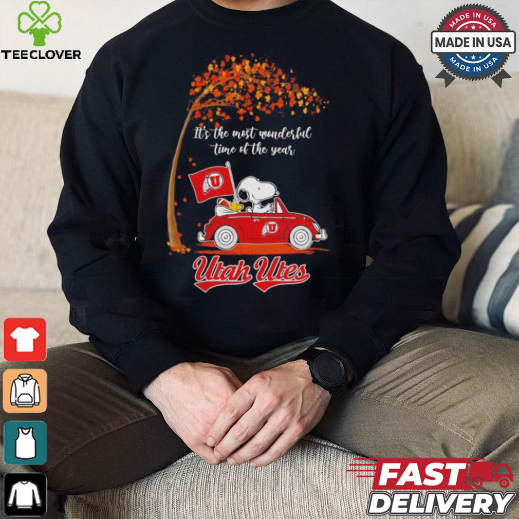 Utah Utes Snoopy driving car fall the most wonder ful time of the year shirt Utah Utes Snoopy driving car fall the most wonder ful time of the year shirt