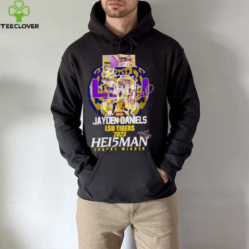 5 Jayden Daniels LSU Tigers 2023 Hei5man trophy winner signature hoodie, sweater, longsleeve, shirt v-neck, t-shirt