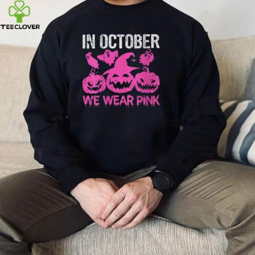 Womens In October We Wear Pink Cute Pumpkin Halloween Breast Cancer T Shirt_Classic Shirt_Shirt BS1Yn