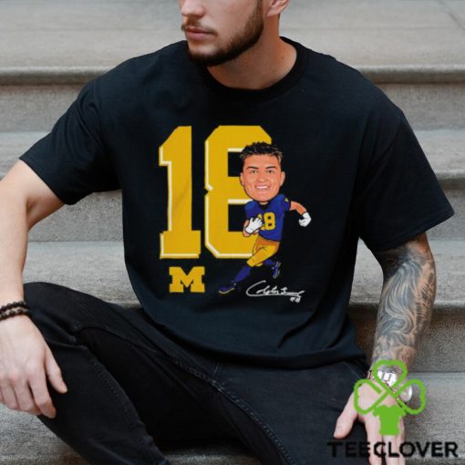 Valiant University of Michigan Football Colston Loveland Navy Caricature Shirt