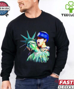 Vampire Shohei Ohtani bite Statue of Liberty New York baseball shirt