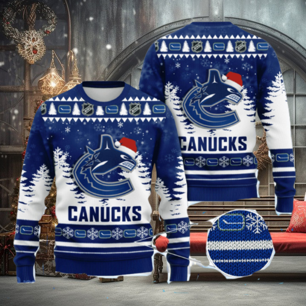 Vancouver Canucks Christmas Santa Hat AOP Print 3D Ugly Sweater Vancouver Canucks Christmas Santa Hat AOP Print 3D Ugly Sweater