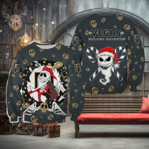 Vegas Golden Knights Christmas Jack Skellington Presents Christmas Ugly Sweater Halloween For Men And Women