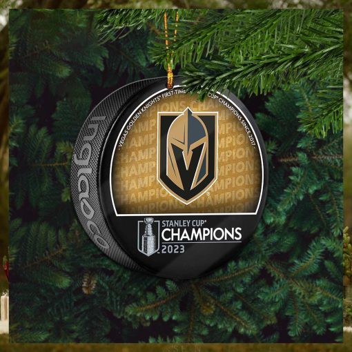 Vegas Golden Knights Unsigned Inglasco 2023 Stanley Cup Champions Logo Hockey Puck Ceramic Christmas Tree Decorations Ornament