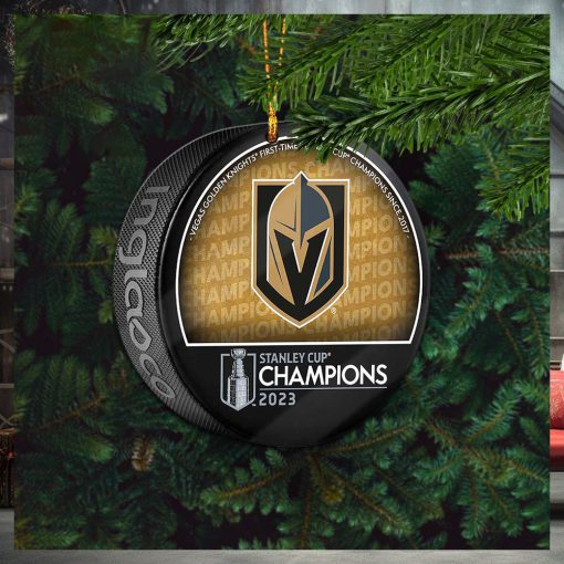 Vegas Golden Knights Unsigned Inglasco 2023 Stanley Cup Champions Logo Hockey Puck Ceramic Christmas Tree Decorations Ornament