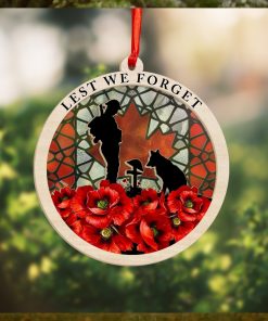 Veteran Poppy Lest We Forget Suncatcher Ornament Soldier And Dog Memorial Christmas Ornaments