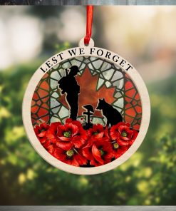 Veteran Poppy Lest We Forget Suncatcher Ornament Soldier And Dog Memorial Christmas Ornaments