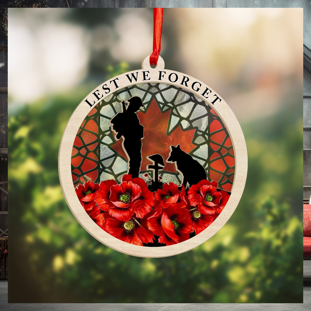 Veteran Poppy Lest We Forget Suncatcher Ornament Soldier And Dog Memorial Christmas Ornaments Veteran Poppy Lest We Forget Suncatcher Ornament Soldier And Dog Memorial Christmas Ornaments