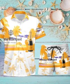 Veuve Clicquot Champagne Tropical Palm Tree Hawaiian Shirt And Shorts For Beach Lovers