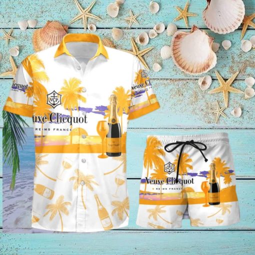 Veuve Clicquot Champagne Tropical Palm Tree Hawaiian Shirt And Shorts For Beach Lovers