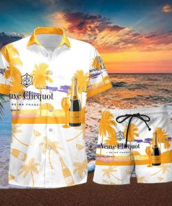 Veuve Clicquot Champagne Tropical Palm Tree Hawaiian Shirt And Shorts For Beach Lovers