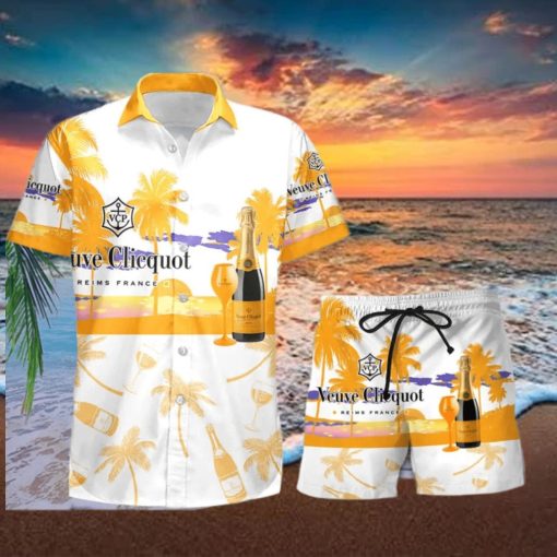 Veuve Clicquot Champagne Tropical Palm Tree Hawaiian Shirt And Shorts For Beach Lovers
