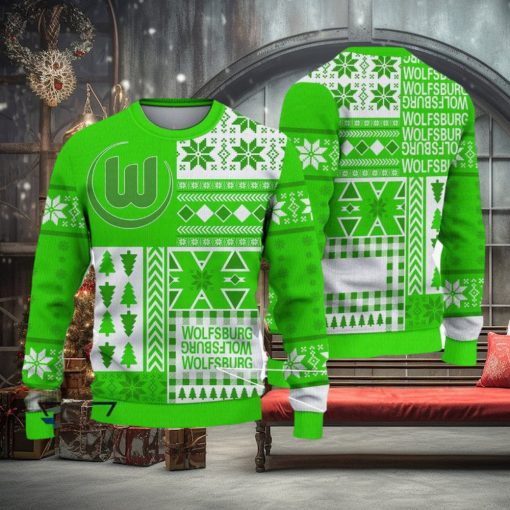 VfL Wolfsburg Print Bundesliga Logo Team Design Ugly Christmas Sweater For Fans Gift
