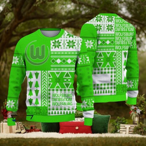 VfL Wolfsburg Print Bundesliga Logo Team Design Ugly Christmas Sweater For Fans Gift
