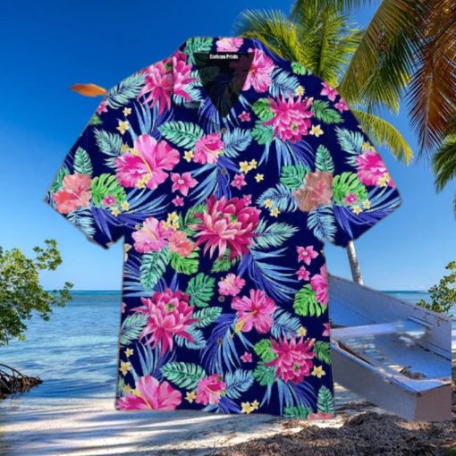 Vibrant Floral Hibiscus And Palm Leaf Patterned Hawaiian Shirts