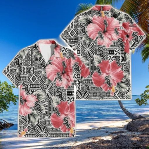 Vibrant Pink Hibiscus And Tribal Pattern Chicago White Sox Tropical Shirt