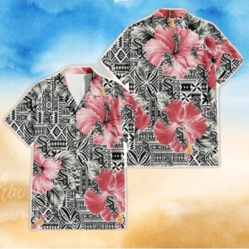 Vibrant Pink Hibiscus And Tribal Pattern Chicago White Sox Tropical Shirt