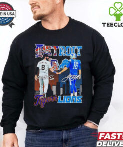 Vierling Detroit Tigers and Goff Detroit Lions city skyline signatures shirt