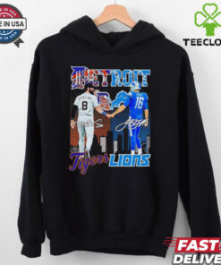 Vierling Detroit Tigers and Goff Detroit Lions city skyline signatures shirt