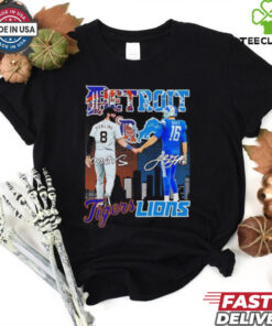 Vierling Detroit Tigers and Goff Detroit Lions city skyline signatures shirt