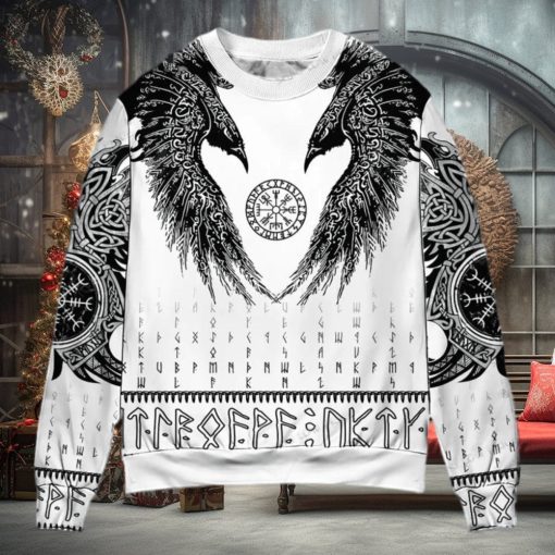 Viking Black Runic Raven Scandinavian Ugly Christmas Sweater