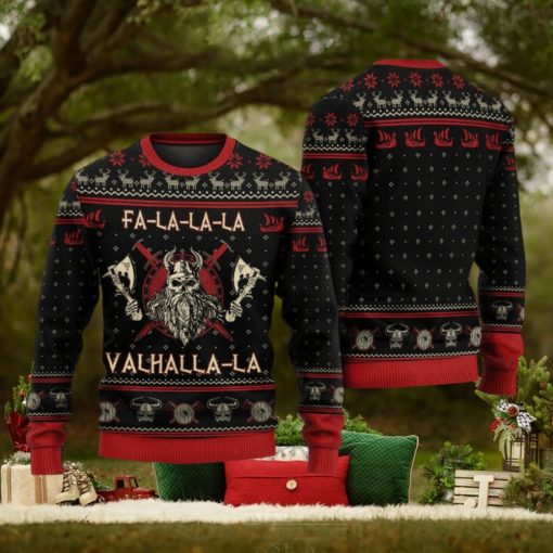 Viking Valhalla Black And Red Ugly Christmas 3D Sweaters Gift For Men And Women