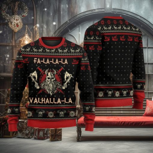 Viking Valhalla Black And Red Ugly Christmas 3D Sweaters Gift For Men And Women