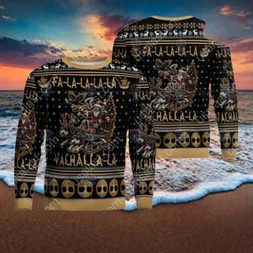 Viking Warrior Sleigh Fa la la la Valhalla la Ugly Christmas Sweater