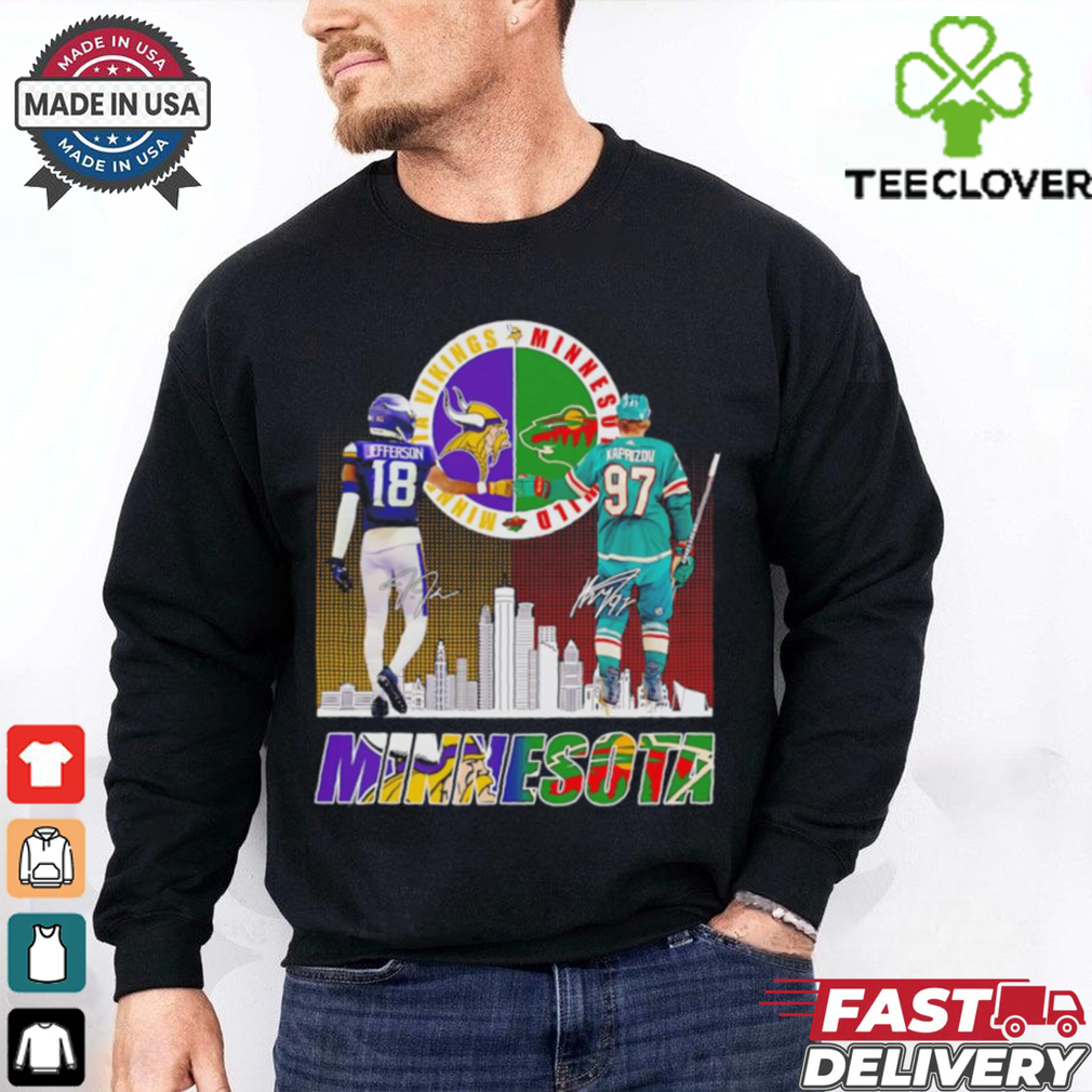 Vikings Justin Jefferson x Wild Kirill Kaprizov Minnesota skyline shirt Vikings Justin Jefferson x Wild Kirill Kaprizov Minnesota skyline shirt