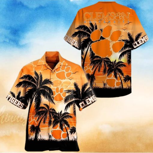 Vintage Aloha NCAA Clemson Tigers Hawaiian Shirt Palm Tree Best Beach Gift