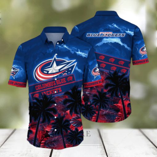 Vintage Aloha NHL Columbus Blue Jackets Hawaiian Shirt Palm Trees Pattern Hockey Fans Gift