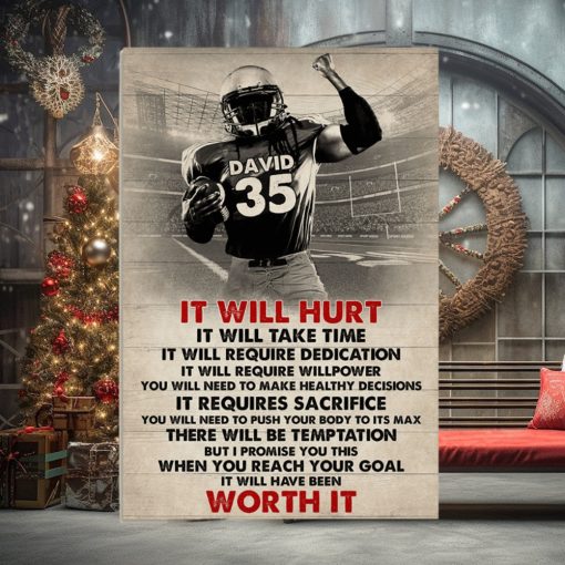 Vintage American Football Player Poster   It Will Heart It Will Take Time