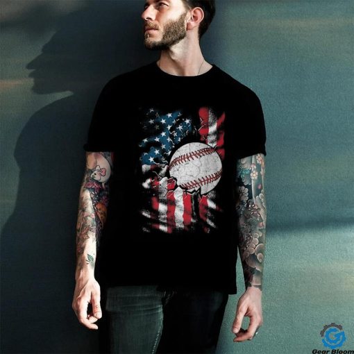 Vintage Baseball 4Th Of July Usa American Flag Boys T Shirt
