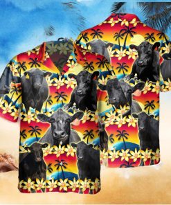 Vintage Black Angus Tropical Sunset Hibiscus And Palm Tree All Over Printed 3D Hawaiian Shirt