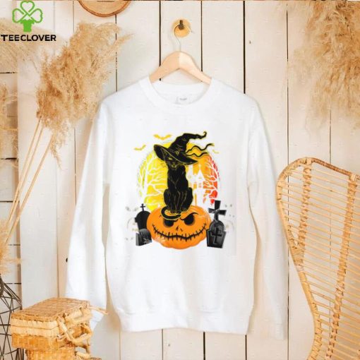 Vintage Black Cat Witch Scary Halloween Costume Shirt