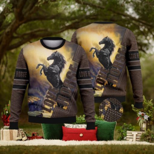 Vintage Black Horse Full Print For Horse Lovers 3D Ugly Sweater Christmas Gift Sweater