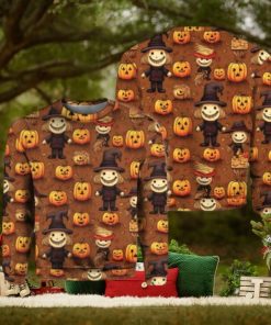 Vintage Fall Pumpkin Halloween Christmas Ugly Sweater 3D Gift Halloween