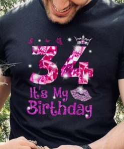 Vintage Happy 34 It’s My Birthday Crown Lips 34th Birthday Shirt