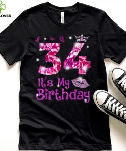 Vintage Happy 34 It’s My Birthday Crown Lips 34th Birthday Shirt