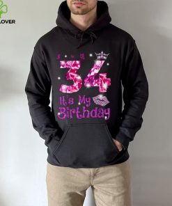 Vintage Happy 34 It’s My Birthday Crown Lips 34th Birthday Shirt